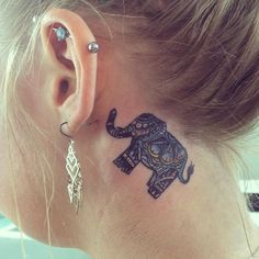 Mandala Elephant Tattoo On Girl Left Behind The Ear