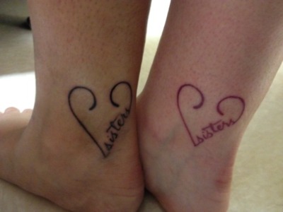 Matching Hearts Sisters Ankle Tattoo