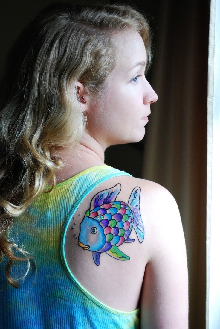 Mermaid Scale Fish Tattoo On Girl Right Back Shoulder