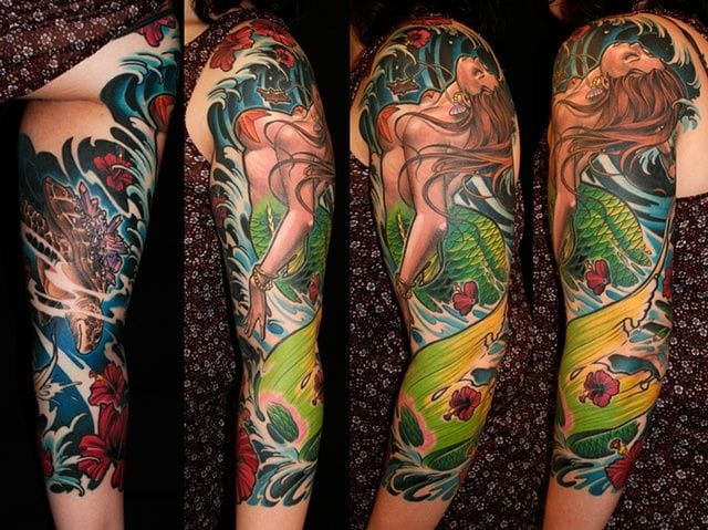 Mermaid Tattoo On Girl Full Sleeve