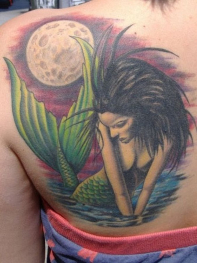 Mermaid Tattoo On Girl Left Back Shoulder