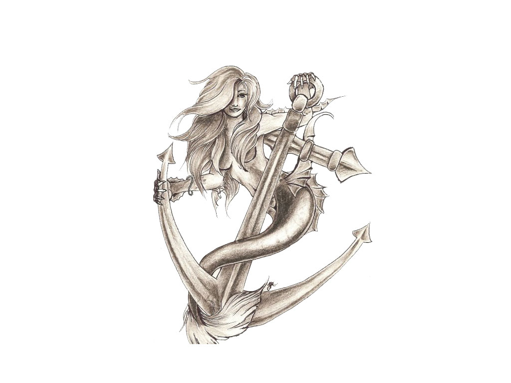 Mermaid With Anchor Tattoo Design