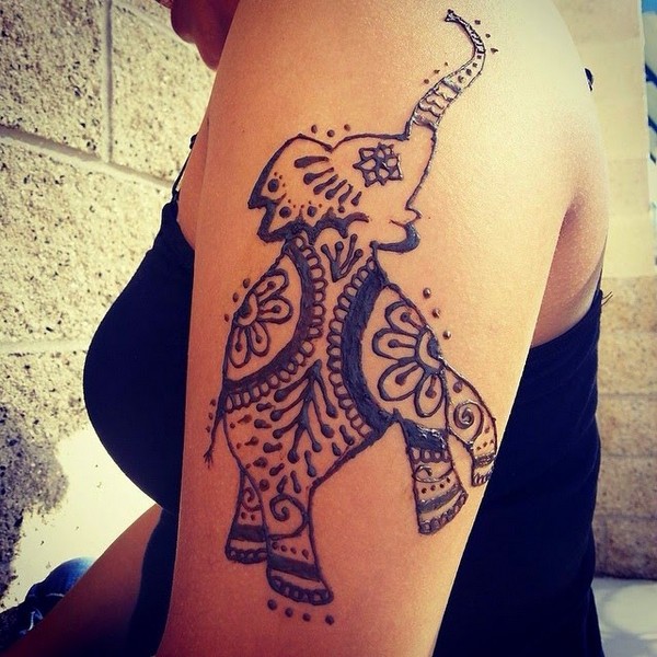 Mind Blowing Henna Elephant Tattoo On Girl Left Half Sleeve
