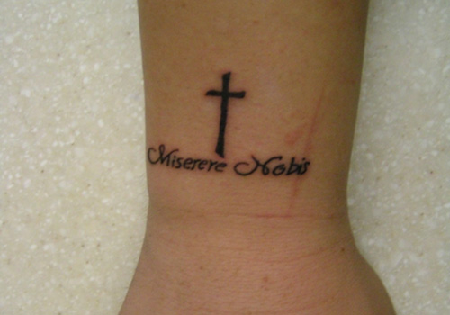Miserere Nobis Cross Wrist Tattoo For Men
