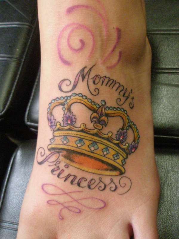 Mommy's Princess Crown Tattoo On Left Foot