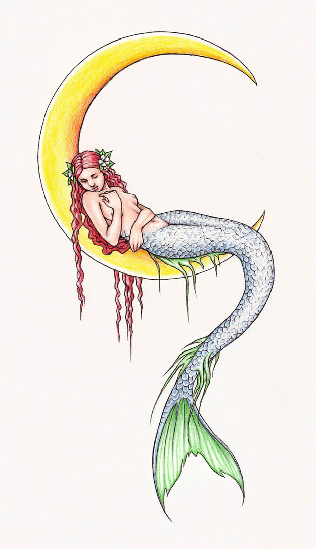 Moon And Mermaid Tattoo Design