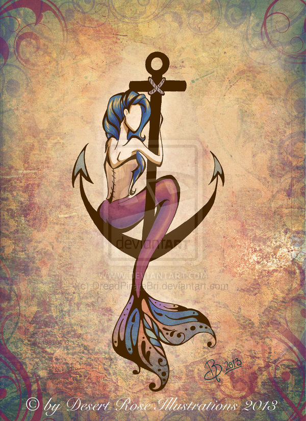 Nice Anchor Mermaid Tattoo Design