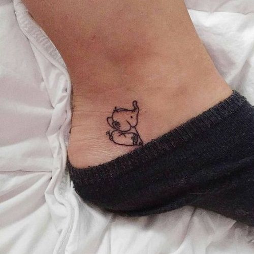 Nice Baby Elephant Tattoo On Right Ankle