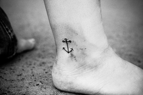 Nice Black Anchor Tattoo On Ankle