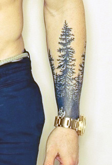 Nice Black Tree Tattoo On Wrist For Men