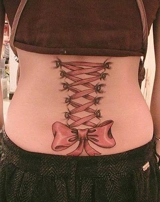 Nice Corset Tattoo On Girl Lower Back