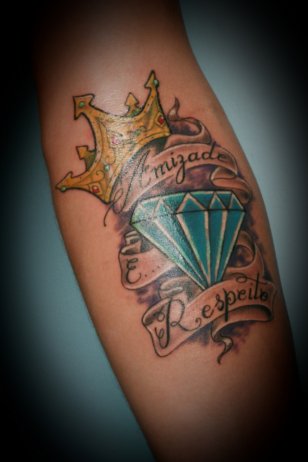Nice Crown Diamond Tattoo On Sleeve