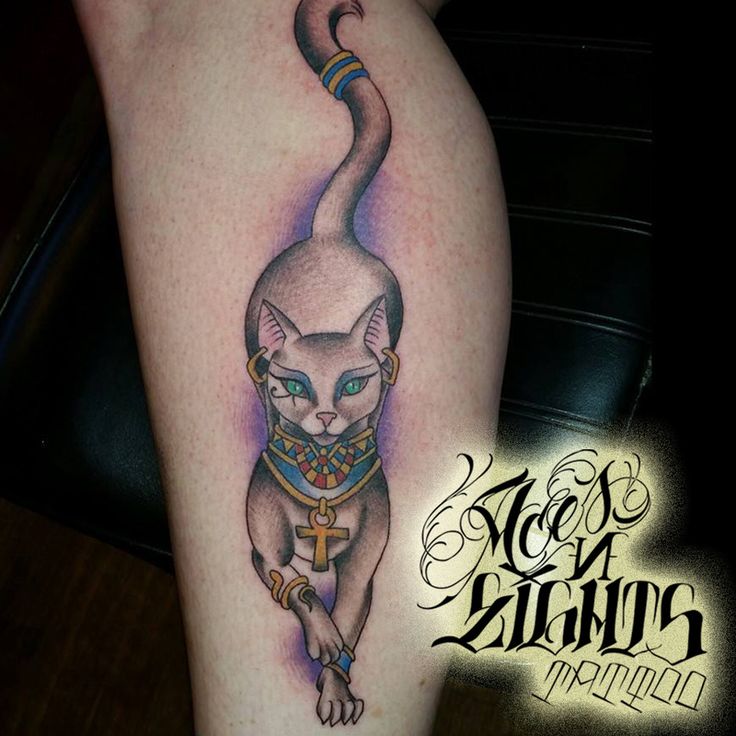 Nice Egyptian Cat God Tattoo On Arm