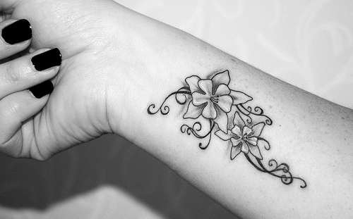 Nice Grey Flowers Tattoos On Wrist
