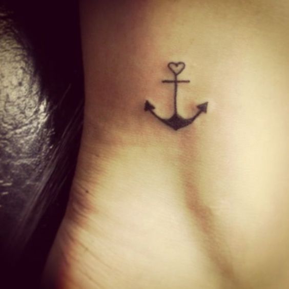 Nice Small Black Anchor Tattoo On Ankle