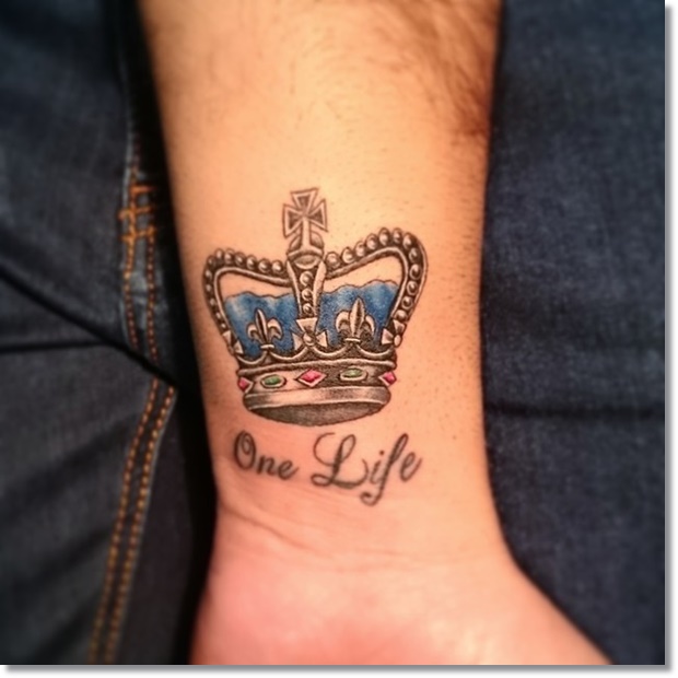 One Life Crown Tattoo On Wrist
