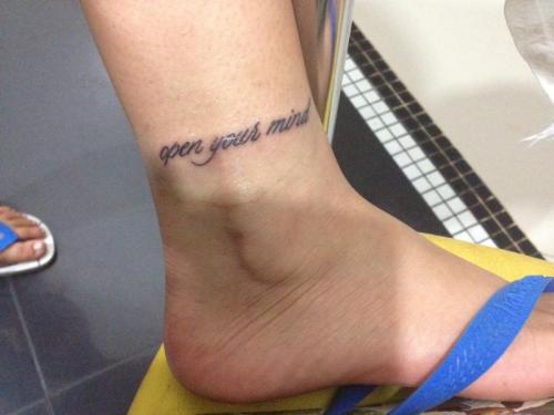 Open Your Mind Words Tattoo On Ankle