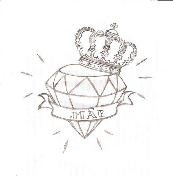 Outline Diamond And Crown Tattoo Design