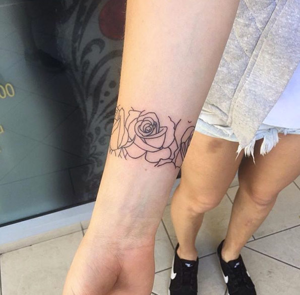 Outline Flower Wrist Bracelet Tattoo