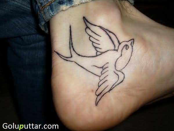 Outline Flying Bird Ankle Tattoo Idea