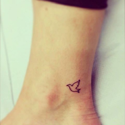 Outline Flying Dove Ankle Tattoo For Girls