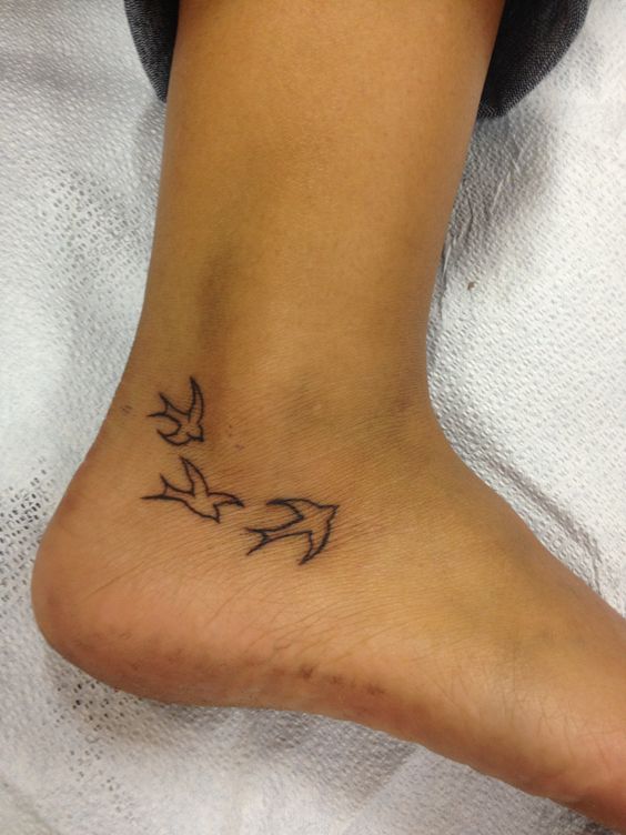 Outline Flying Dove Tattoos On Ankle