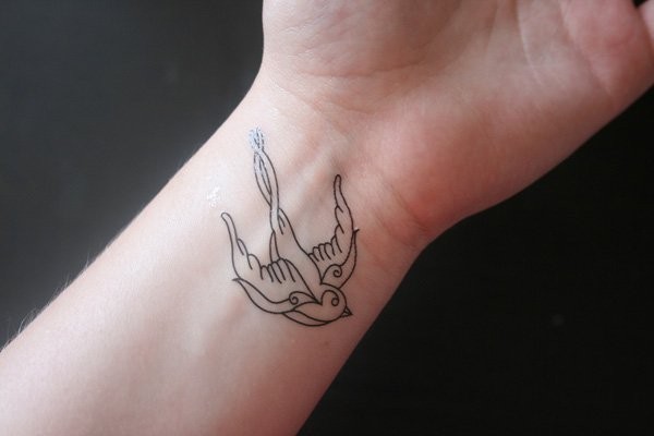Outline Flying Swallow Wrist Tattoo For Men