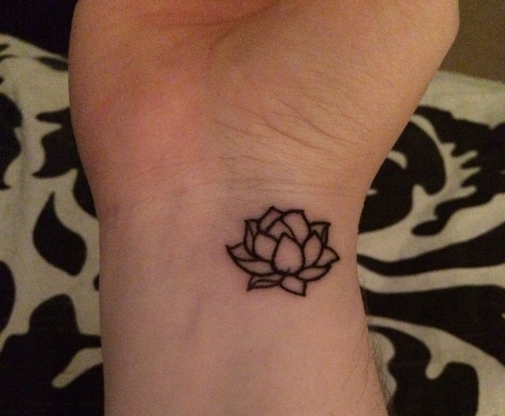 Outline Lotus Flower Tattoo On Right Wrist For Girls