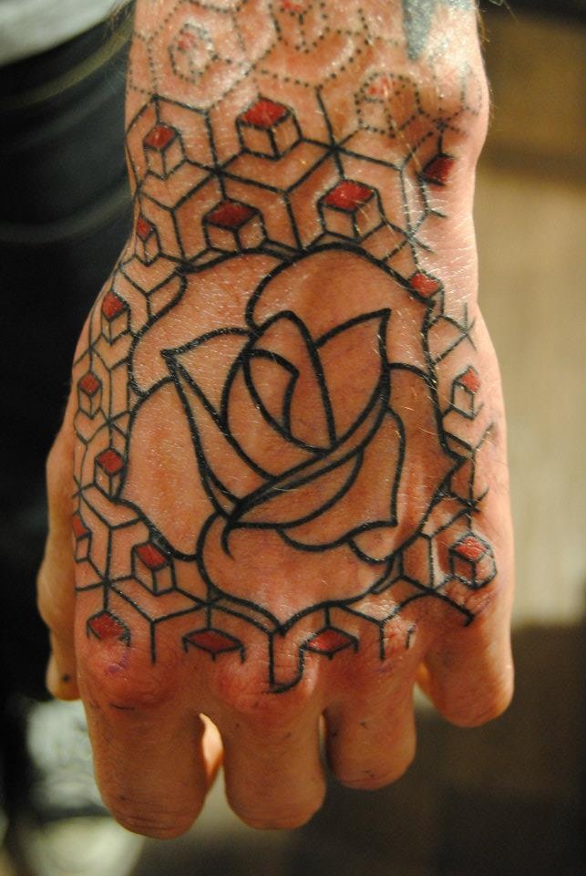 Outline Rose Hand Tattoo For Women