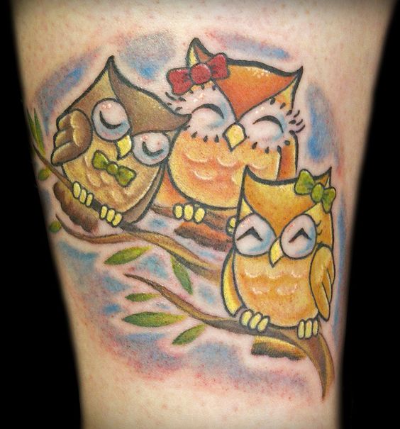 Owl Family Tattoo Design Idea