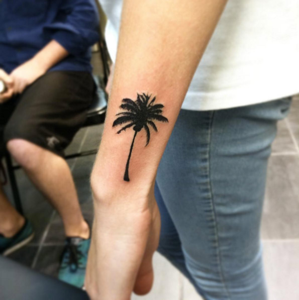 Palm Tree Tattoo On Left Wrist For Men
