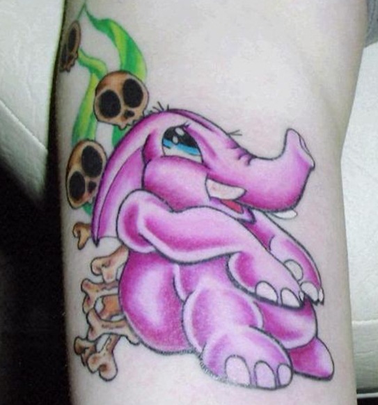 Pink Ink Elephant With Skulls Tattoo Design