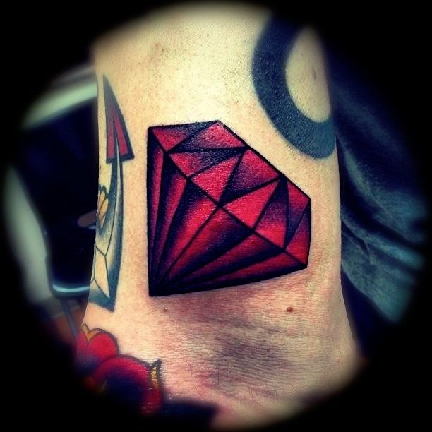 Pink Traditional Diamond Tattoo On Ankle