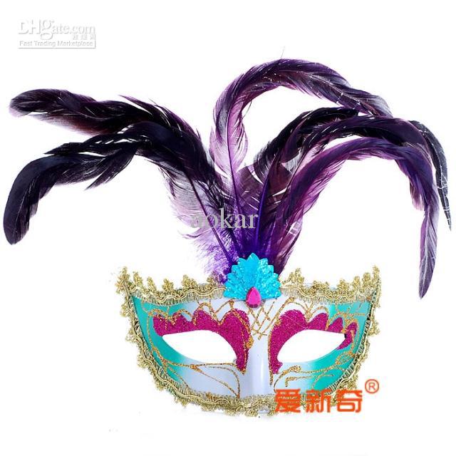 Plastic Mardi Gras Eye Mask With Feathers
