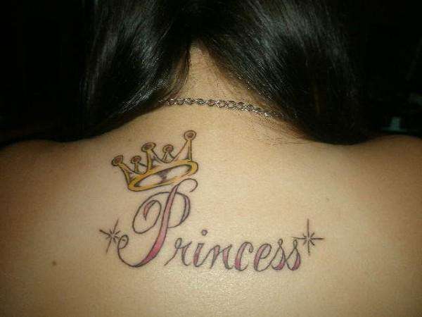 Princess Crown Tattoo On Girl Upper Back