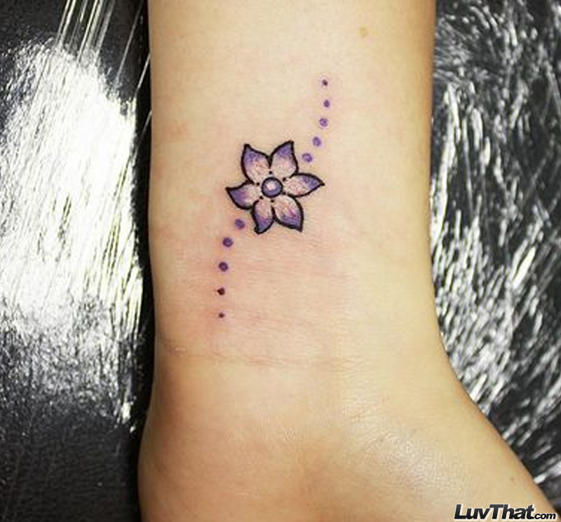 Purple Ink Flower Wrist Tattoo