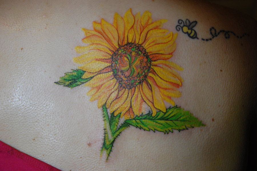 Realistic Sunflower Tattoo For Girls