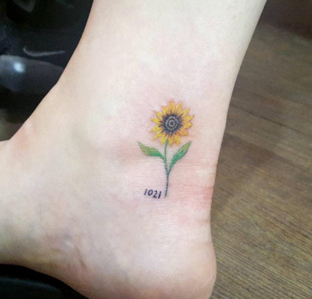 Realistic Sunflower Tattoo On Ankle
