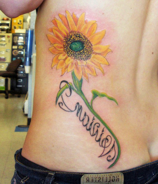 Realistic Sunflower Tattoo On Lower Back