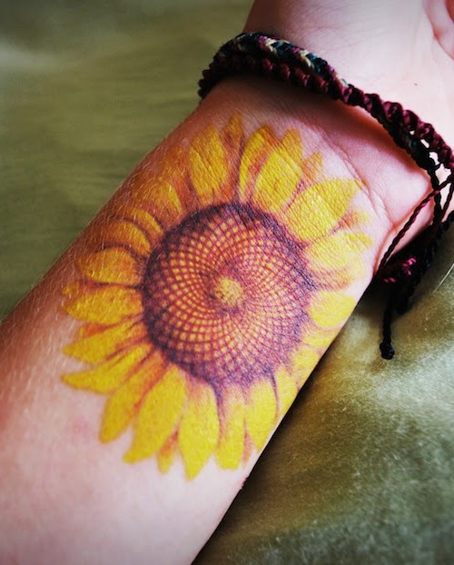 Realistic Sunflower Tattoo On Wrist