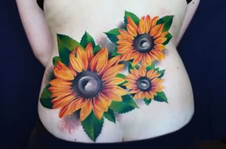 Realistic Sunflower Tattoos On Girl Lower Back