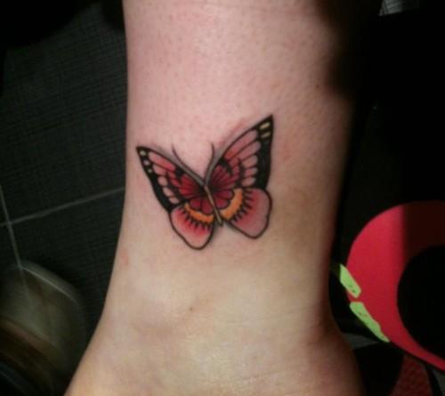 Red Butterfly Tattoo On Ankle