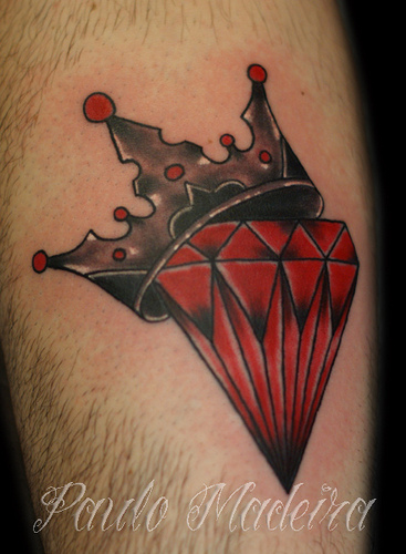 Red Diamond And Crown Tattoo Design