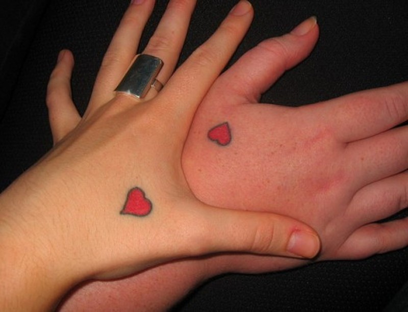 Red Hearts Hand Tattoo For Women