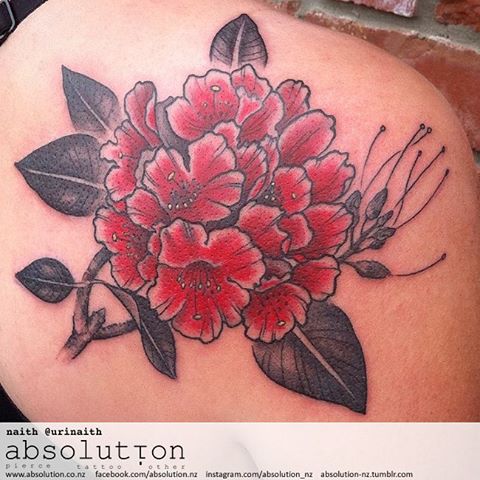 Red Rhododendron Flowers Tattoo Design