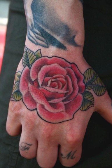 Red Rose Hand Tattoo For Women