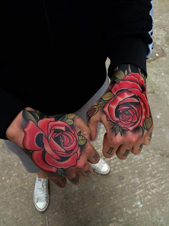 Red Rose Tattoos On Both Hands