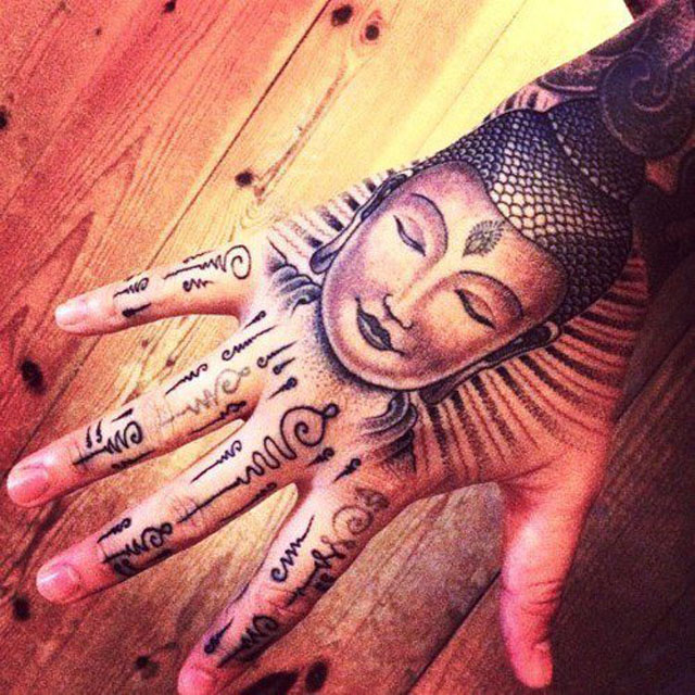 Religious Buddha Tattoo On Right Hand For Women