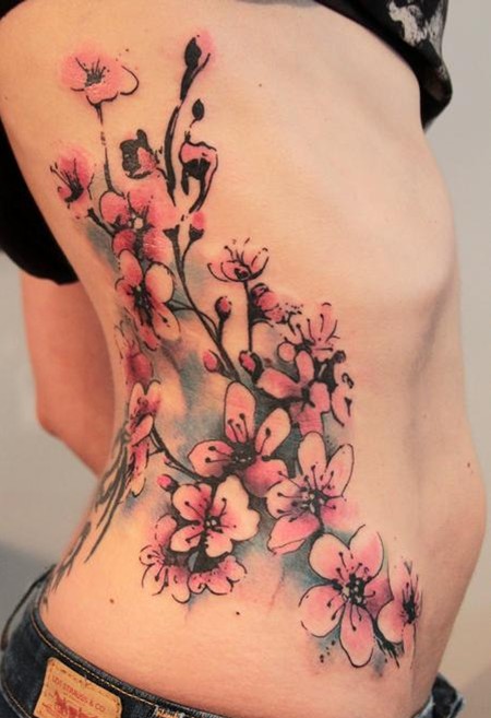 Rib Side Cherry Blossom Tattoo
