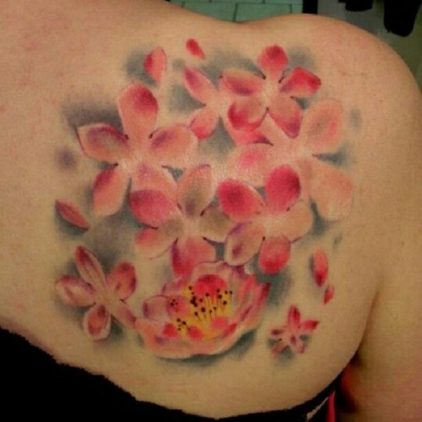 Right Back Shoulder Cherry Blossom Flowers Tattoo